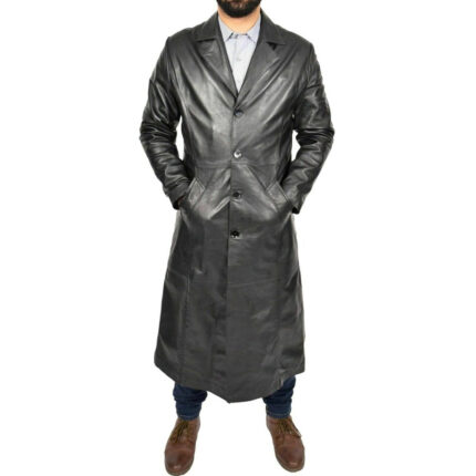 Single Breasted Slim Fit Handmade Leather Trench Coat