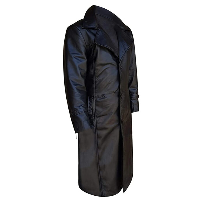 Men Black Slim Fit Handmade Leather Trench Coat