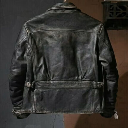 Men Distressed Black Grunge Leather Jacket