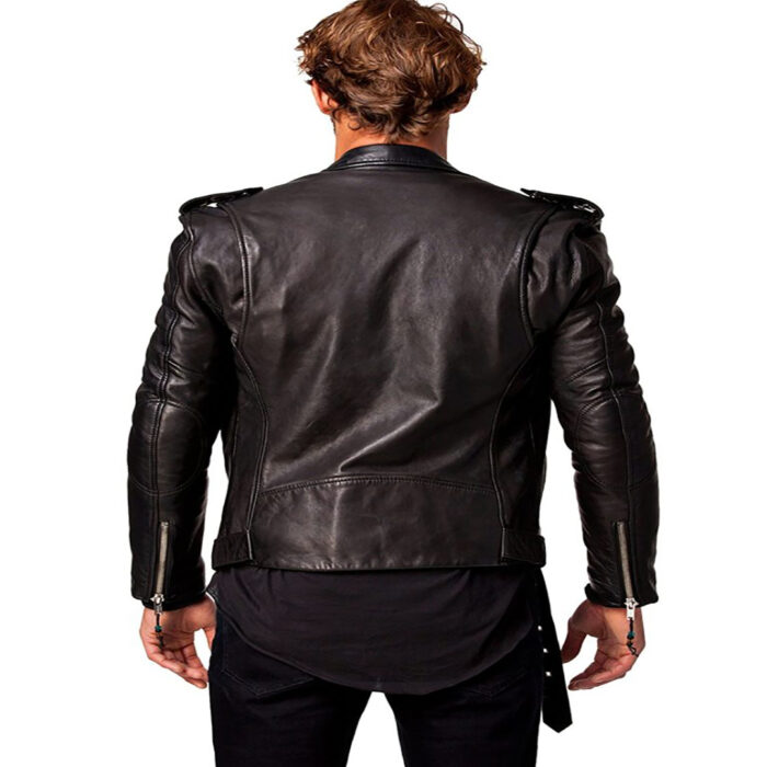 Men Slim Fit Motorcycle Black Leather Jacket