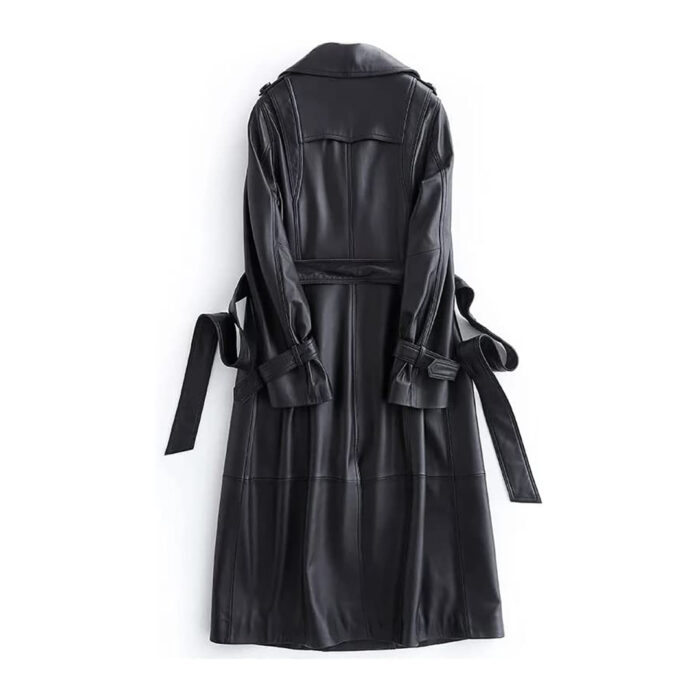 Lautaro Long Black PU Leather Trench Coat