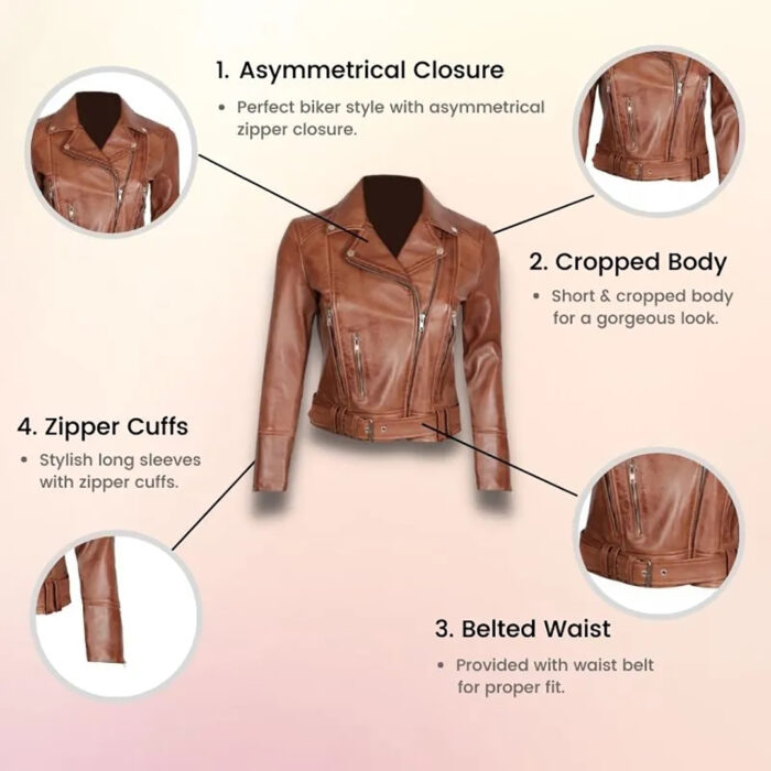 Women's Cropped Brown Leather Jacket