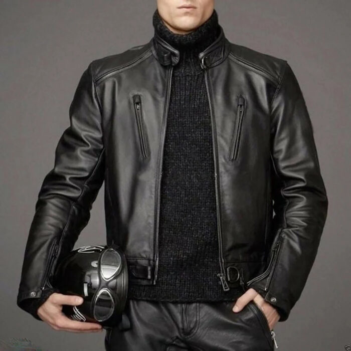 Men Genuine Lambskin Black Leather Jacket