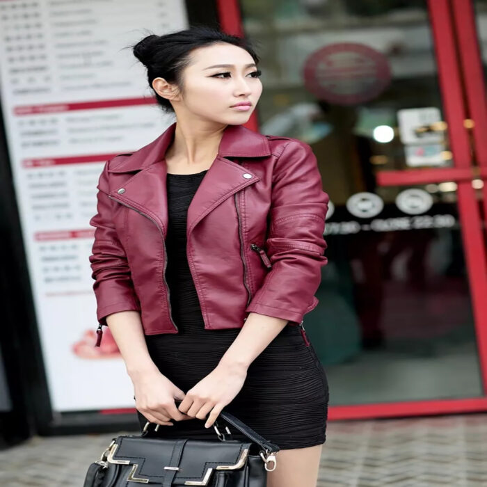 Women Short-Length Biker Leather Jacket