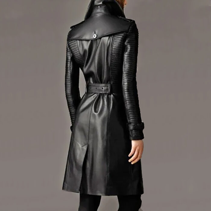 Women's Black Genuine Sheepskin Leather Trench Coat