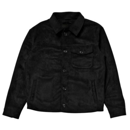 Men Classic Black Shirt Collar Suede Leather Jacket