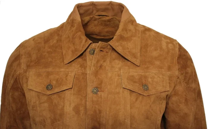Men's Tan Casual Trucker Suede Leather Jacket