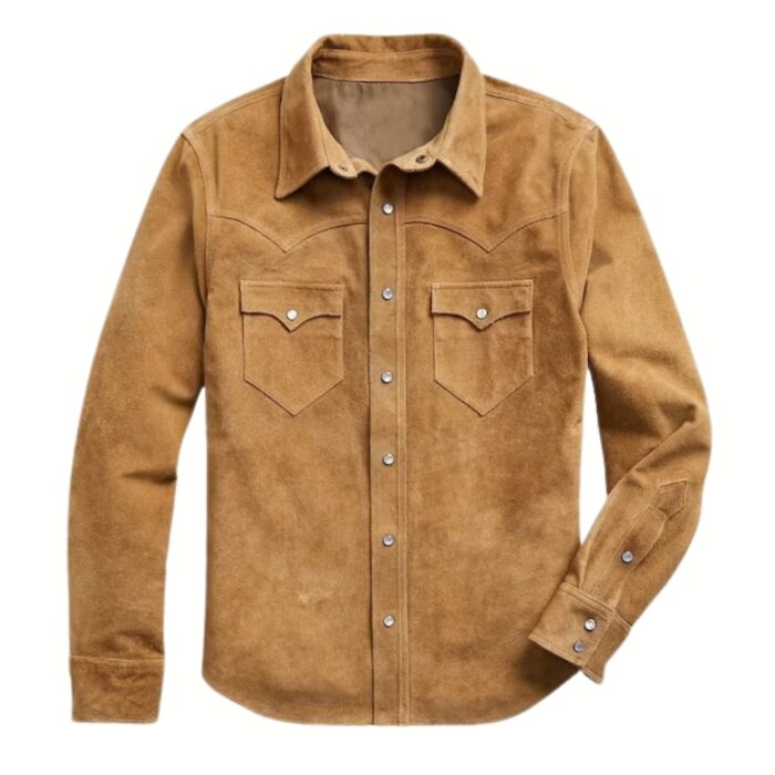 New Men's Handmade Real suede Leather Trucker Tan Shirt Scully Western Mountain Masculine
