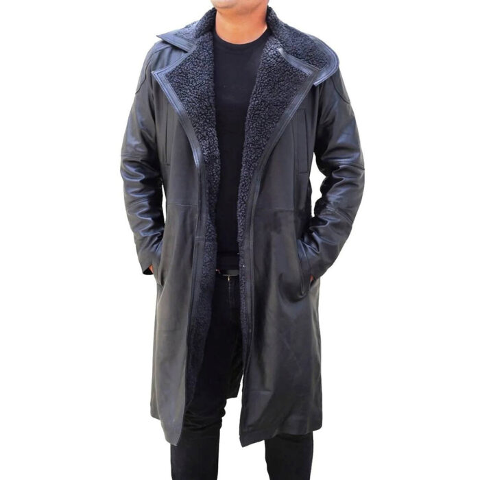 Men Long Length Fake Fur Liner Handmade Soft Leather Trench Coat