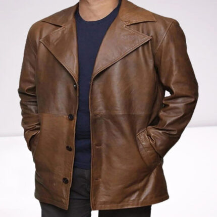 Brown Quarter Real Lambskin Leather Mid Length Coat Mens