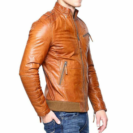 Men Real Lambskin Tan Brown Leather Jacket