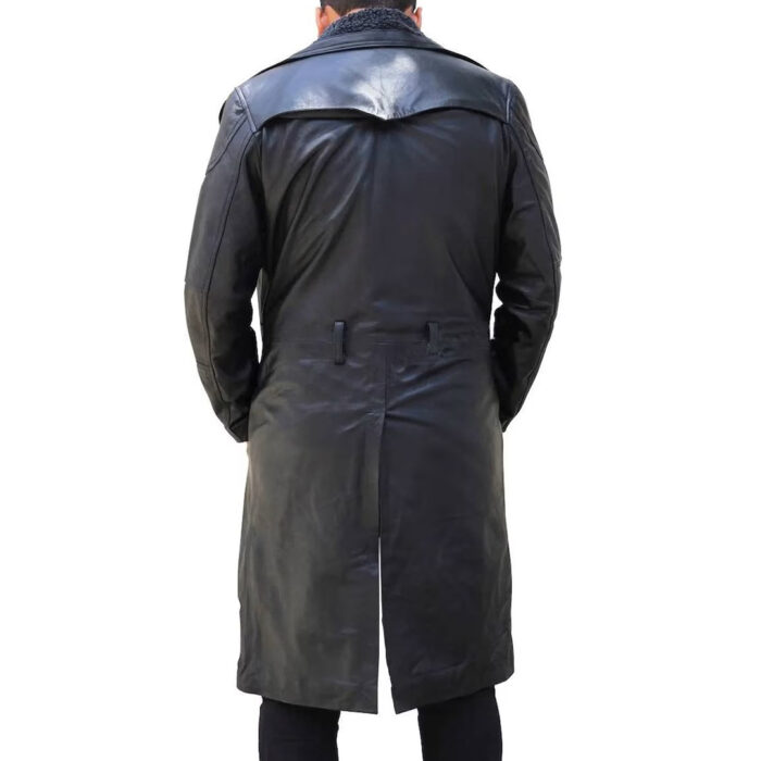 Men Long Length Fake Fur Liner Handmade Soft Leather Trench Coat