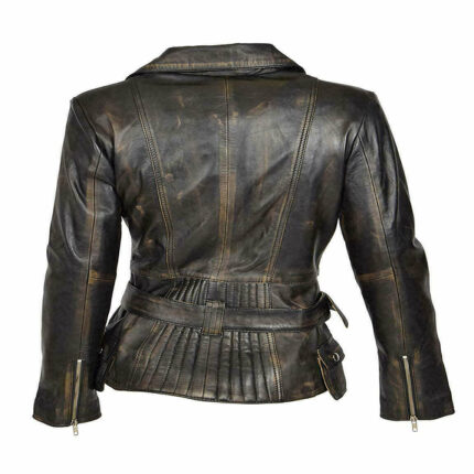 Women's Vintage Black Distressed Cafe Racer Leather Motorcycle Jacket