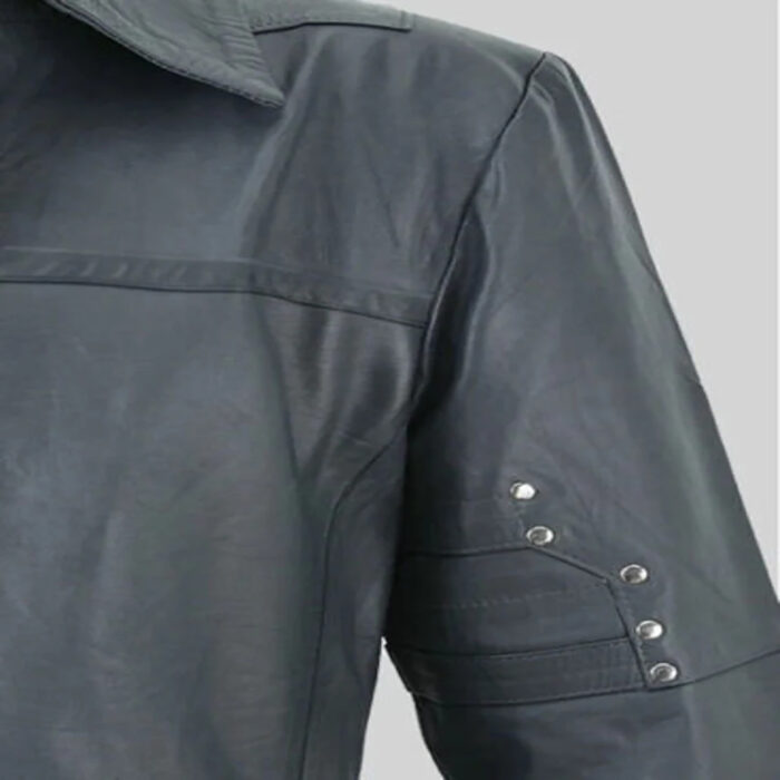 Men Grey Slim Fit Handmade Leather Trench Coat
