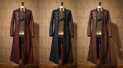 Men Long Length Victorian Fantasy Style Handmade Leather Trench Coat