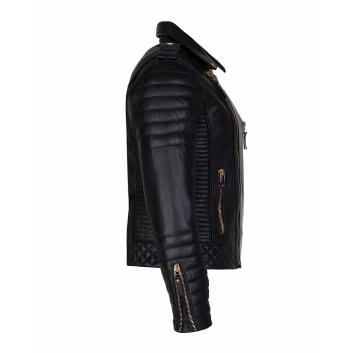 Mens Fashion Black Quilted Motorcycle Leather Jacket