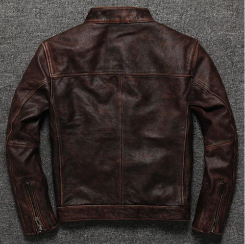 Men Distressed Brown Cafe Racer Leather Jacket