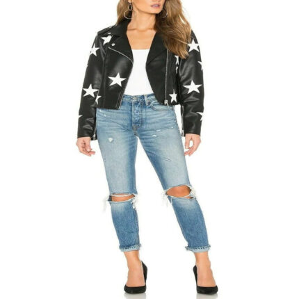 Women Star Detailed Leather Jacket