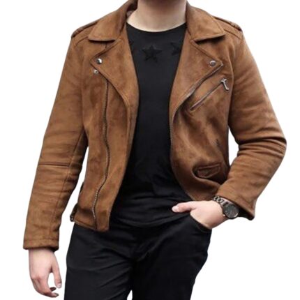 Allstate Mens Classic Motorcycle Suede Tan Brown Jacket
