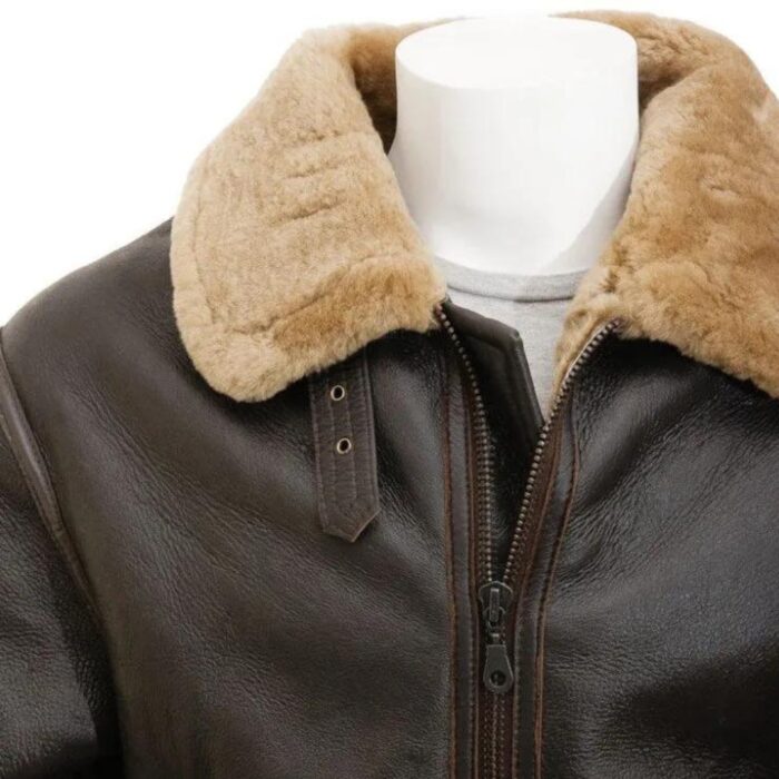 Men's Aviator Leather Jacket with Fur in Brown