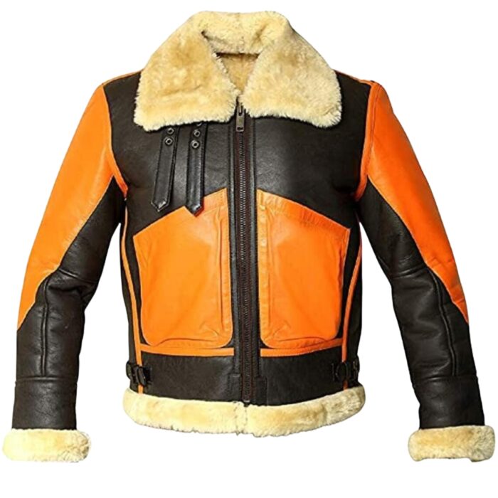 Men Orange B3 Shearling Leather Jacket
