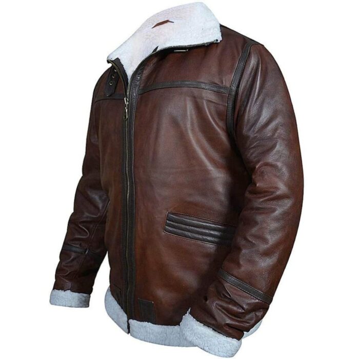 Distressed Brown Shearling Motorcycle Jacket