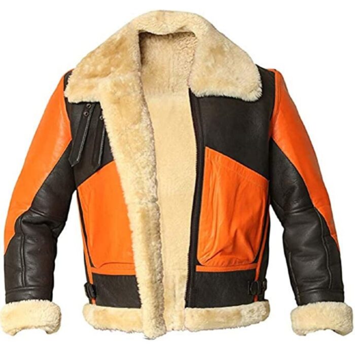 Men Orange B3 Shearling Leather Jacket