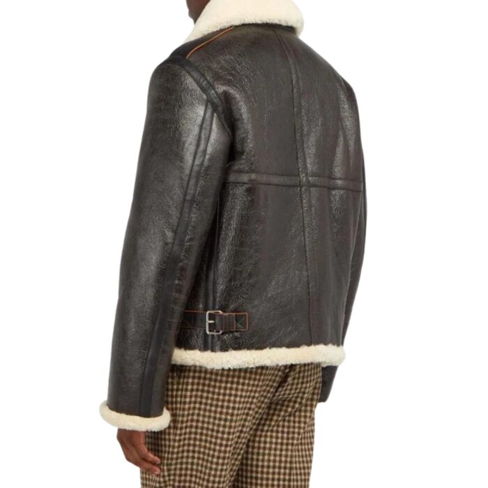 Men Brown Faux Shearling Aviator Leather Jacket