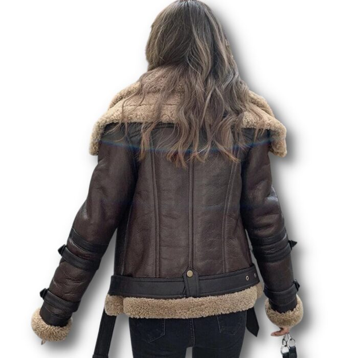 Women Dark Brown Shearling Fur Aviator Jacket