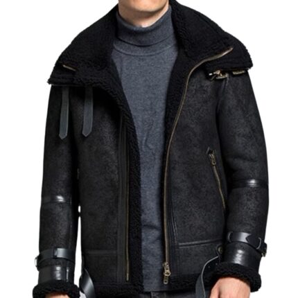 leather coat with fur collar mens