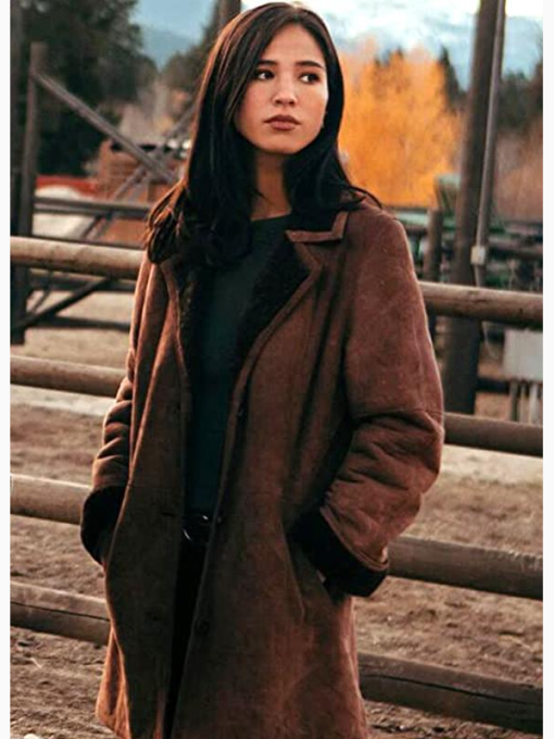 Yellowstone Monica Dutton Suede Leather Brown Coat