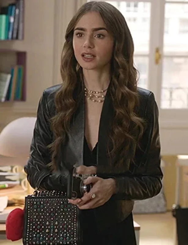 Emily In Paris Lily Collins Leather Jacket