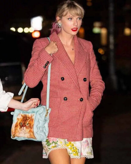 Taylor Swift Pink Houndstooth Coat